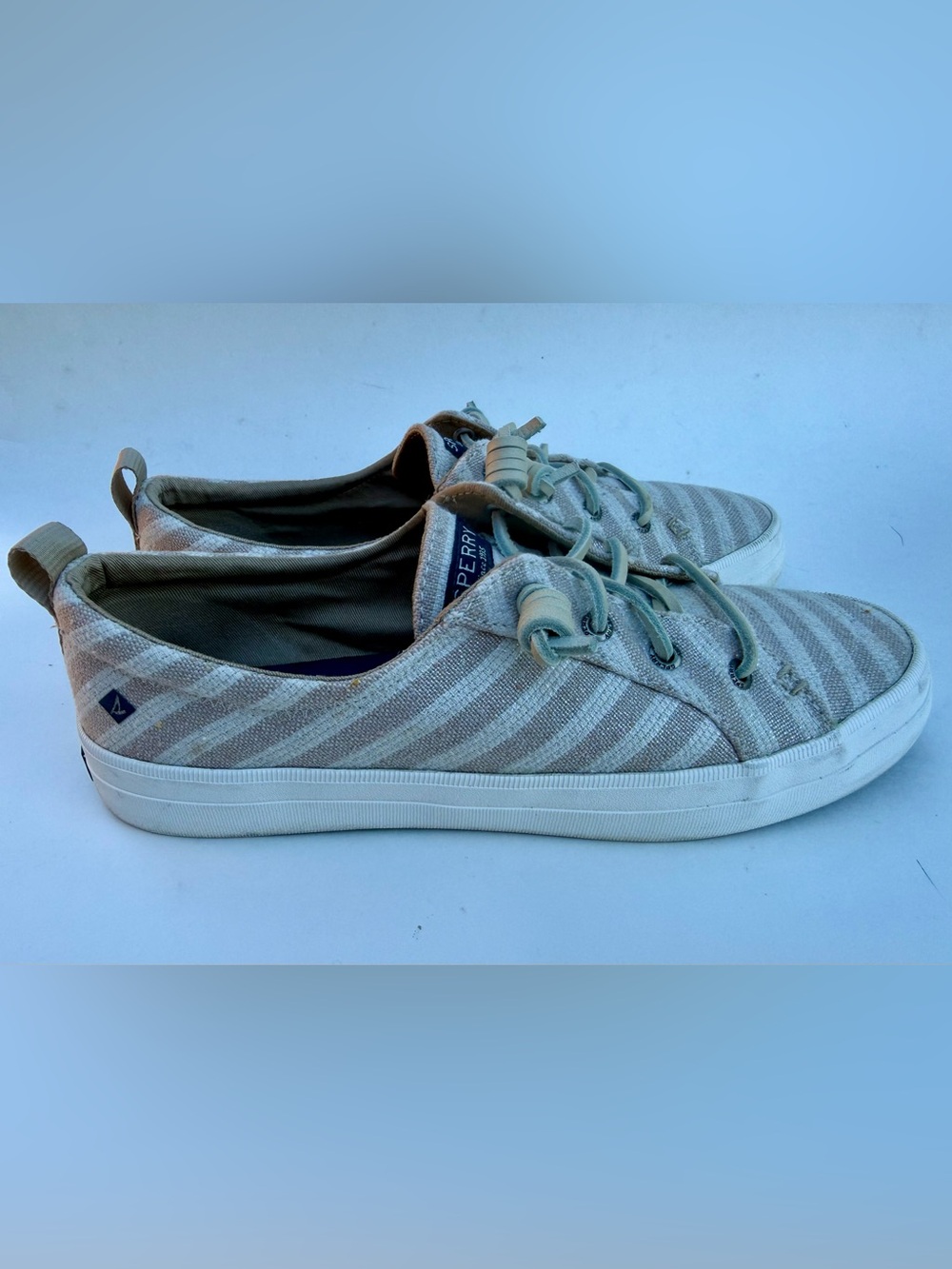 Women’s Sperry Crest Vibe Beige Metallic Stripe Canvas Sneakers Shoes Size 9